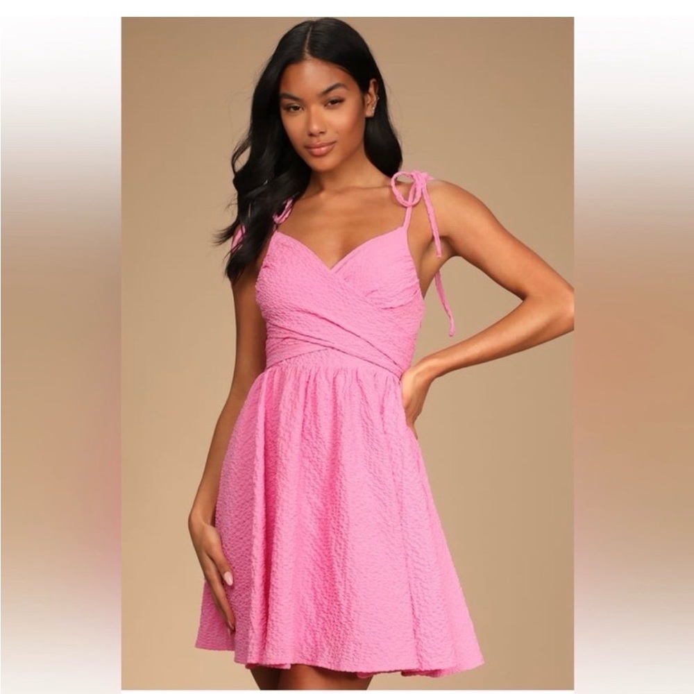 Lulus Cute and Sweet Pink Tie-Back Mini Skater Dress